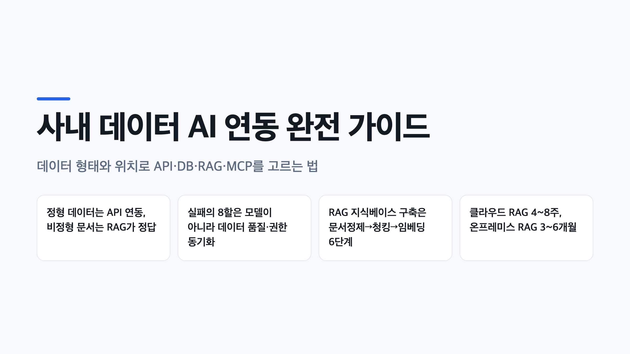 사내 데이터 AI 연동 방식 4가지와 핵심 결론을 정리한 대표 인포그래픽