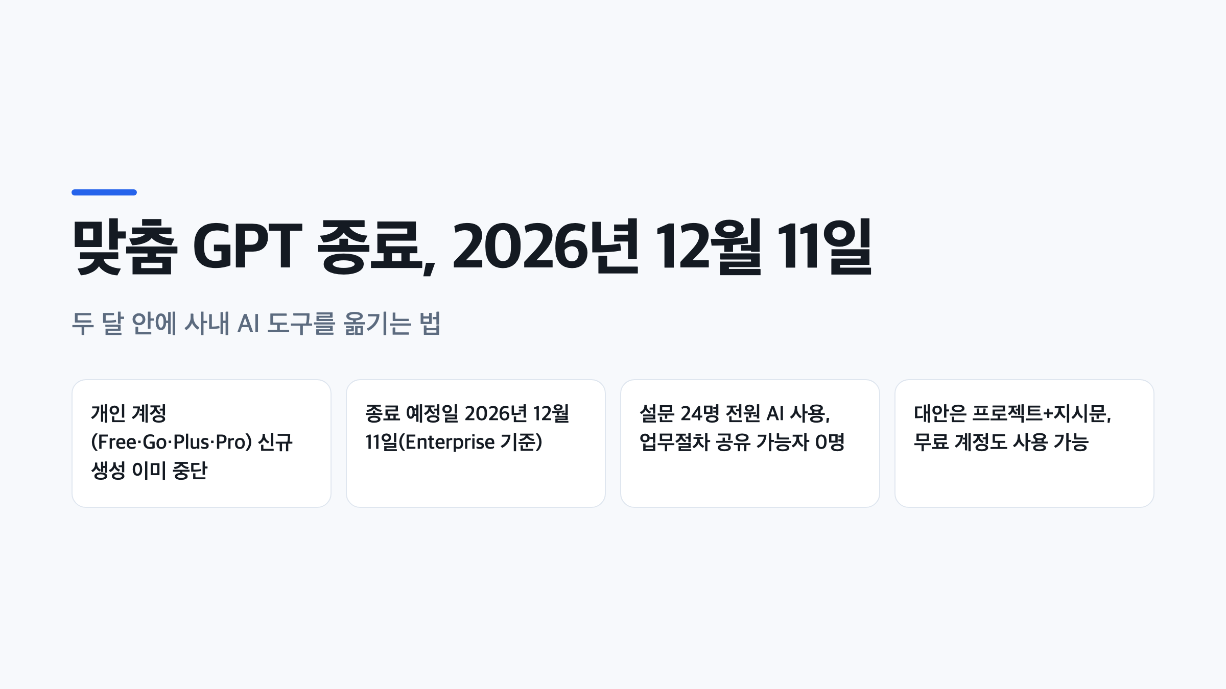 맞춤 GPT 종료 공지의 핵심 정보를 정리한 대표 이미지, 종료일과 중단 범위를 표시