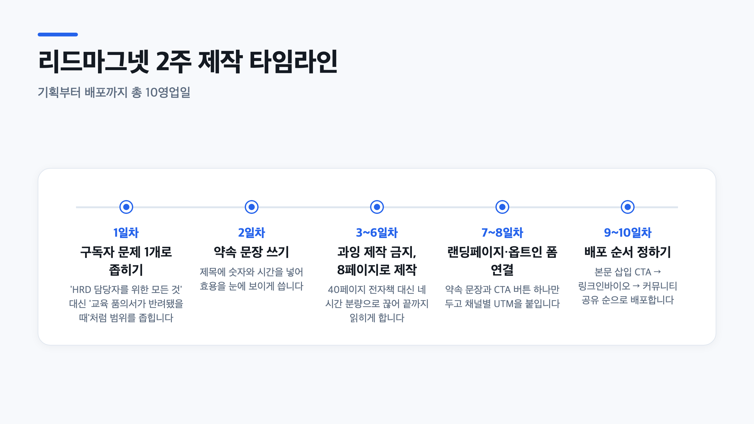 리드마그넷 아이디어 기획부터 배포까지 2주 제작 타임라인을 정리한 일정표